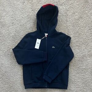 Lacoste Kids' Navy Hoodie with Red Hood Detail